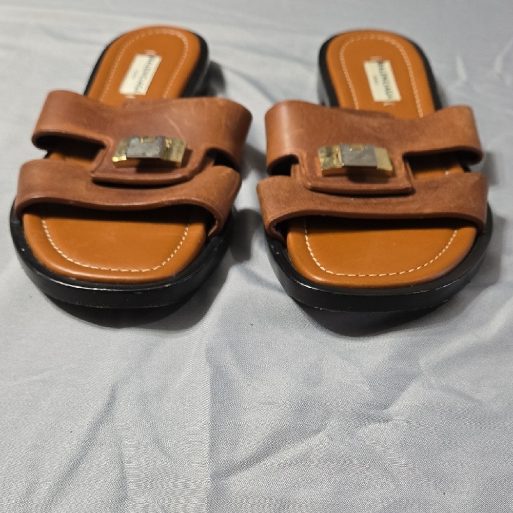 Balenciaga Sz 36 Womens Brown Leather Sandals with Black Trim